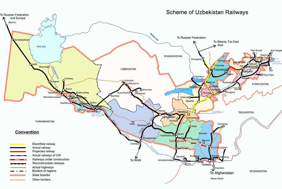 Uzbekistana željezničke mapu
